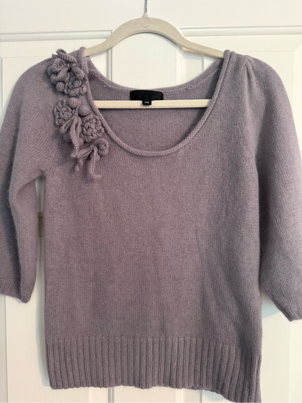 Jill Stuart gray Scoop-Neck Knit Sweater with Shoulder Floral Detail